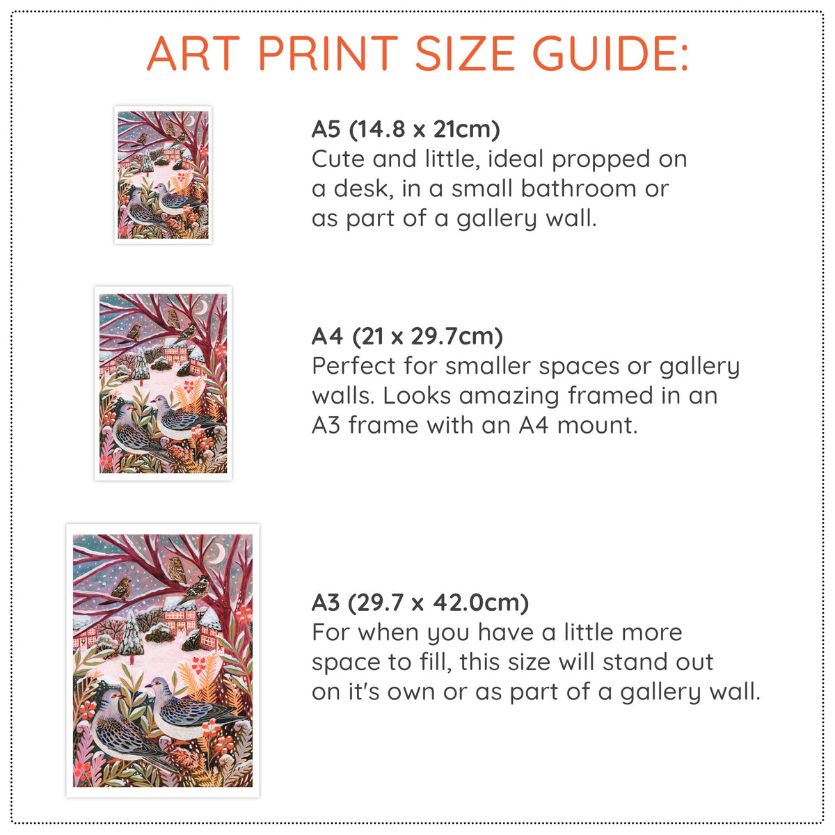 Turtle Doves Winter Landscape Art Print