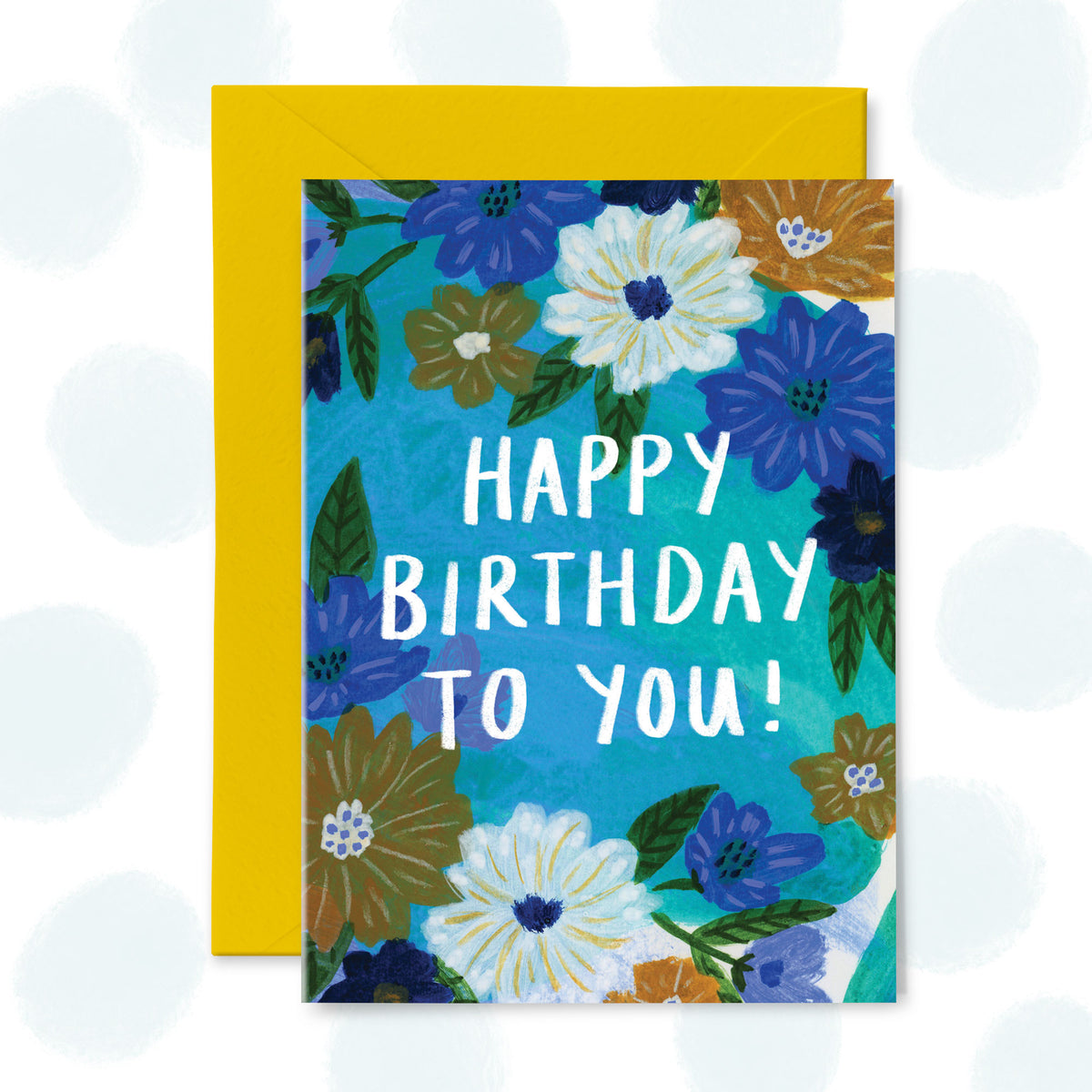 Brushy Florals Birthday Card - Blue