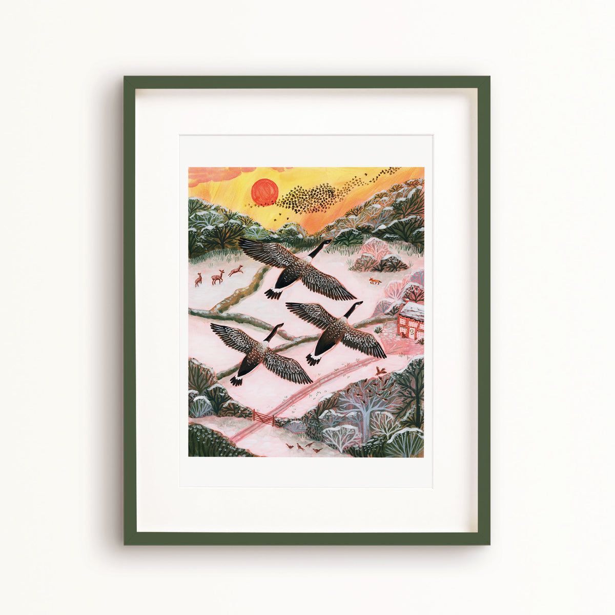 Canada Geese Winter Landscape Art Print