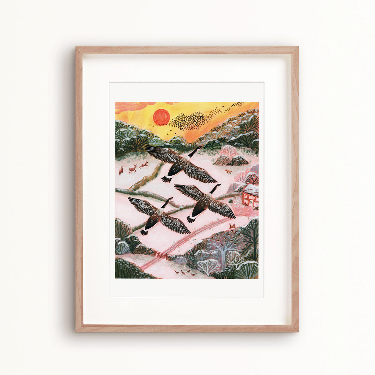 Canada Geese Winter Landscape Art Print