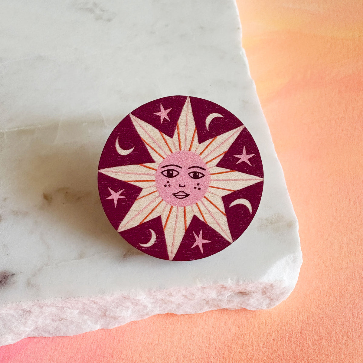 Celestial Star Wooden Pin Badge