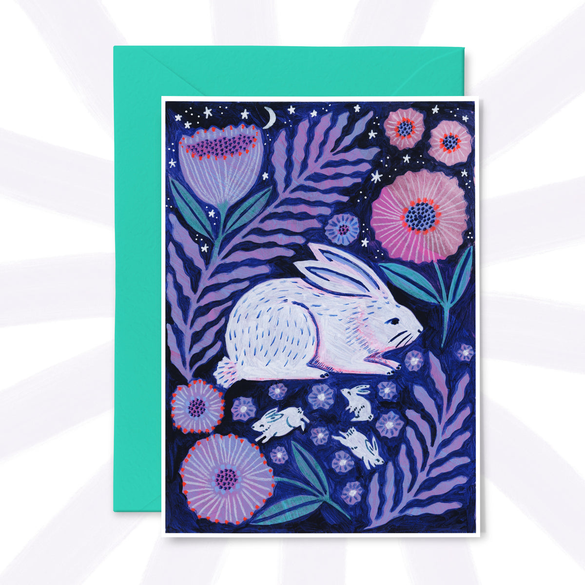 Moon Bunny Mother Greetings Card