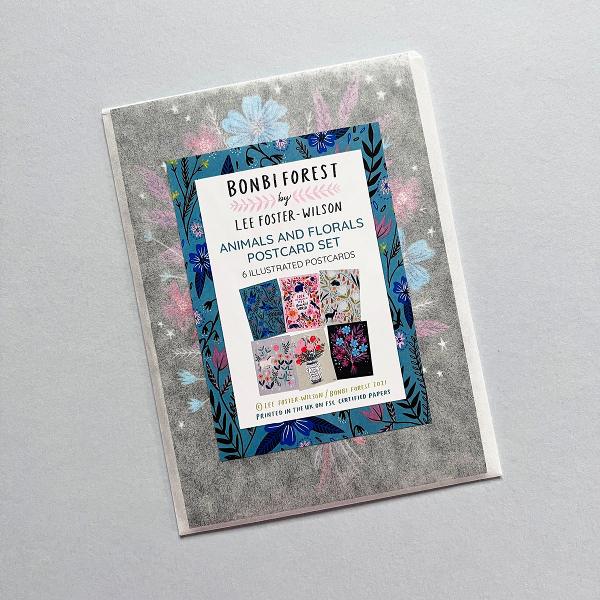 Animals and Florals Postcard Set - Blues