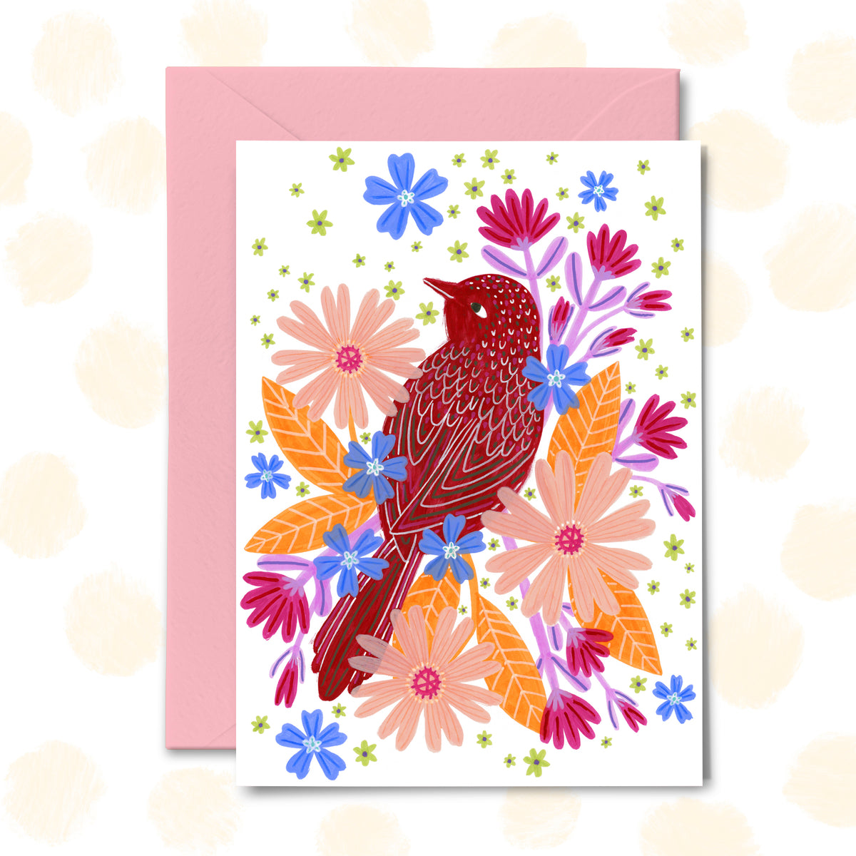 Burgundy Bird Greetings Card