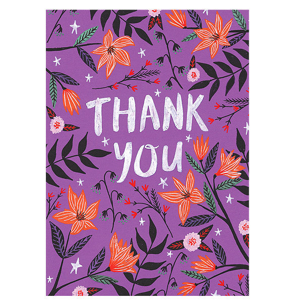 Thank You Greetings Card - Purple Floral