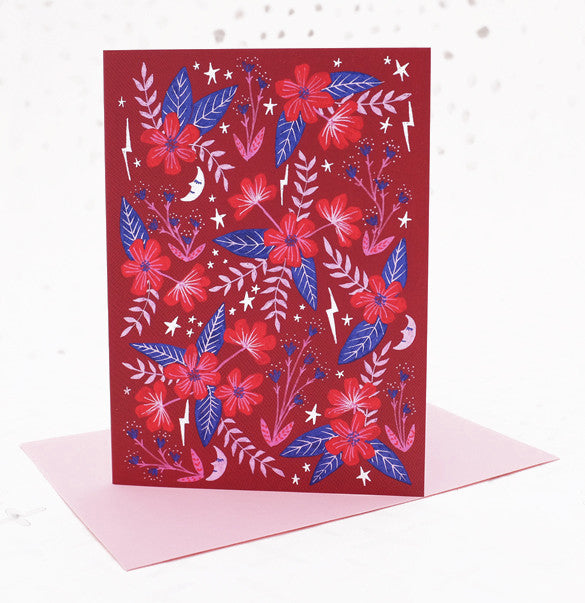 Red Moon Garden Greetings Card