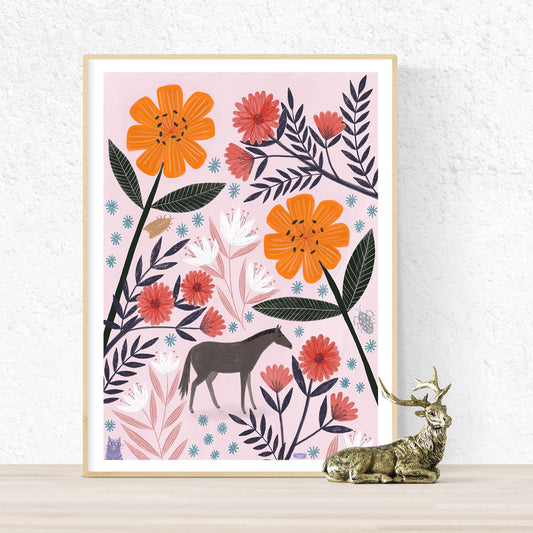 Tiny Horse or Large Flowers? Art Print