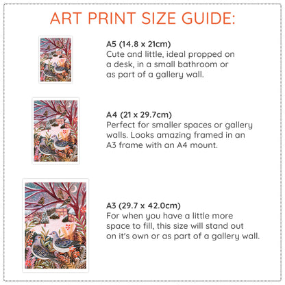 Turtle Doves Winter Landscape Art Print