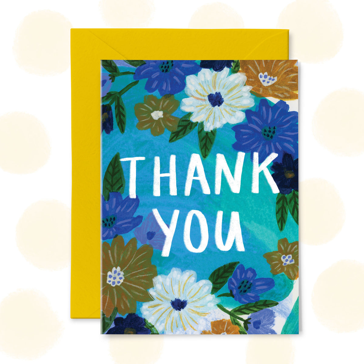 Brushy Florals Thank You Card - Blue