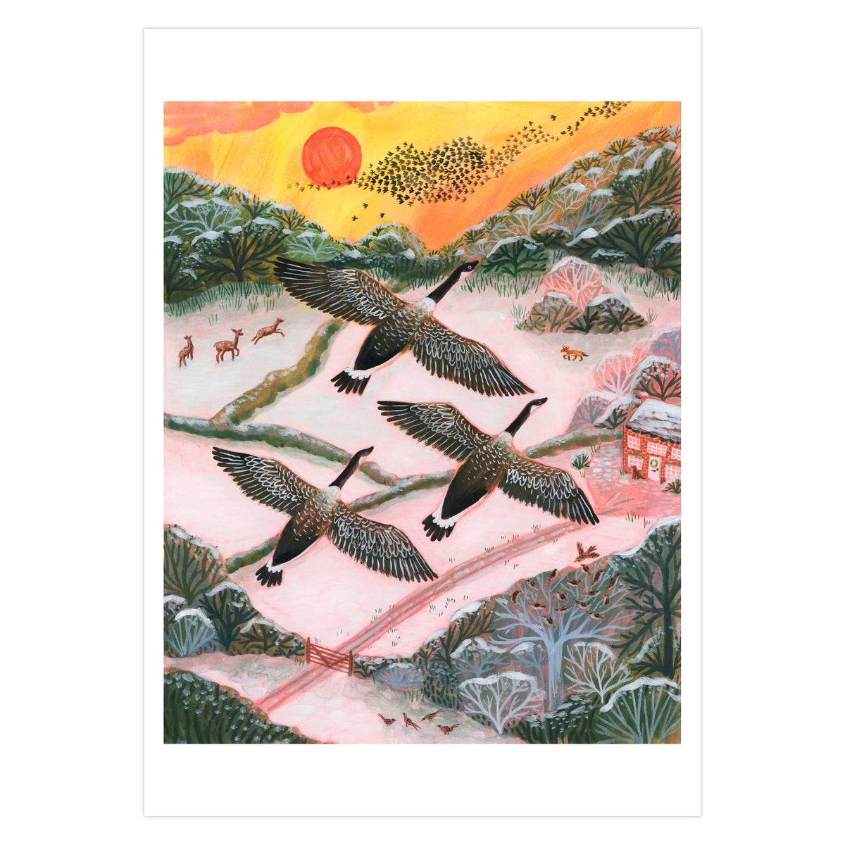 Canada Geese Winter Landscape Art Print