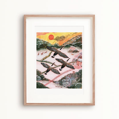 Canada Geese Winter Landscape Art Print