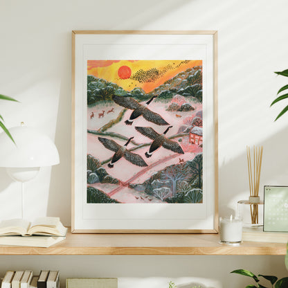 Canada Geese Winter Landscape Art Print