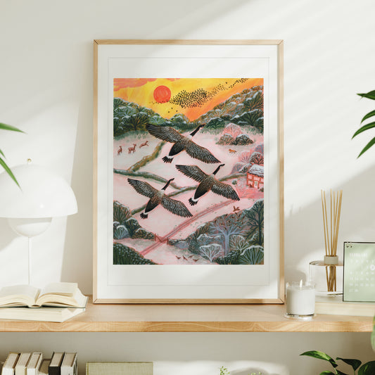 Canada Geese Winter Landscape Art Print
