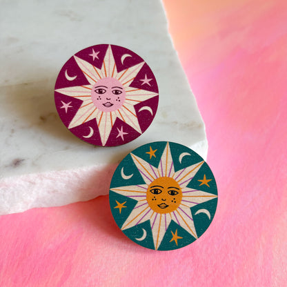 Celestial Star Wooden Pin Badge