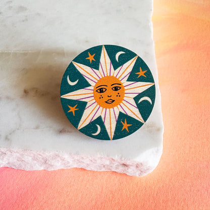 Celestial Star Wooden Pin Badge