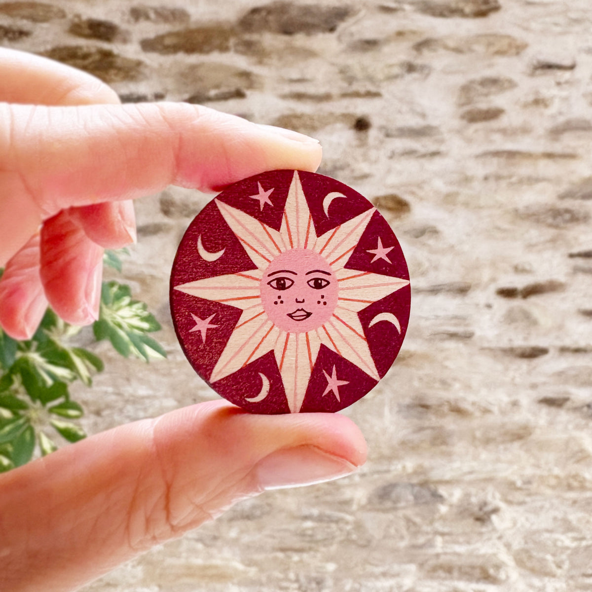Celestial Star Wooden Pin Badge