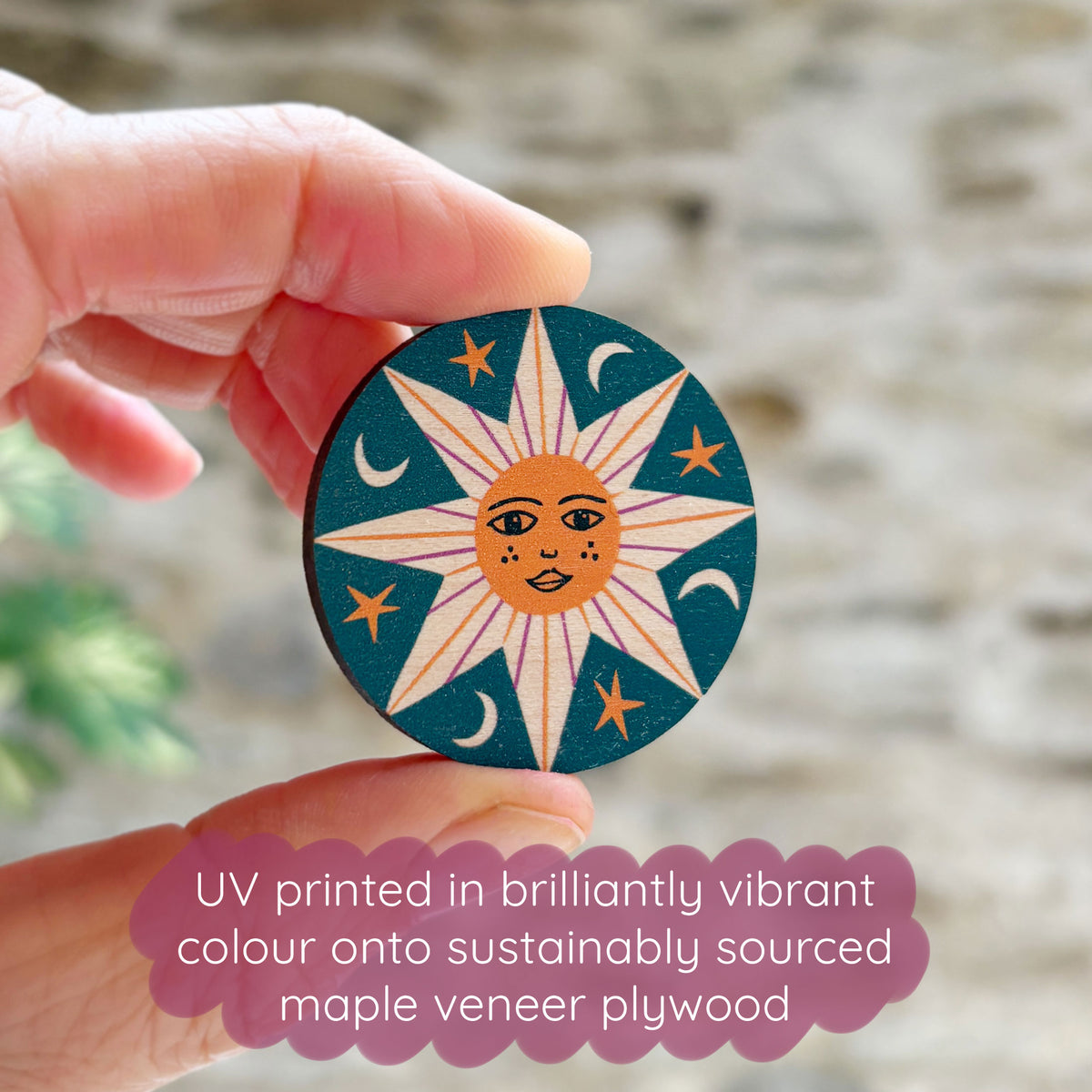 Celestial Star Wooden Pin Badge