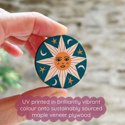 Celestial Star Wooden Pin Badge