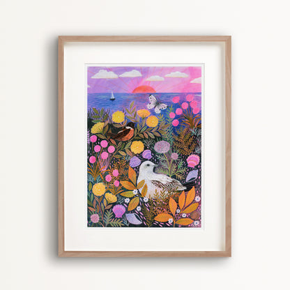 Clifftop Meadow Ocean View Art Print