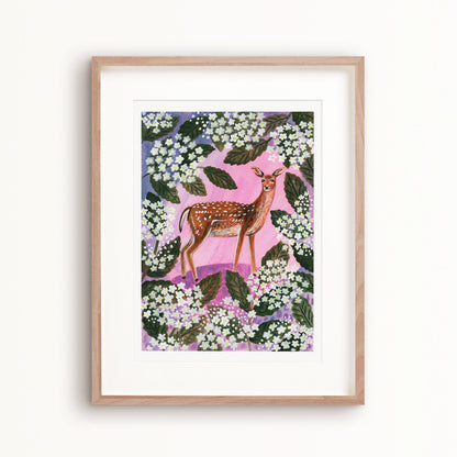 Fallow Deer and Elderflower Art Print