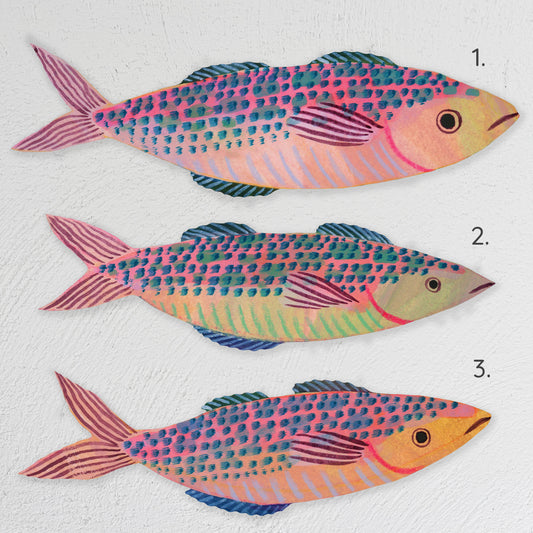 Colourful mackerel fish decorations by Lee Foster-Wilson