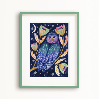Midnight Owl Night Time Woodland Art Print