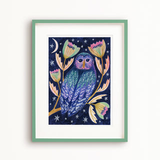 Midnight Owl Night Time Woodland Art Print