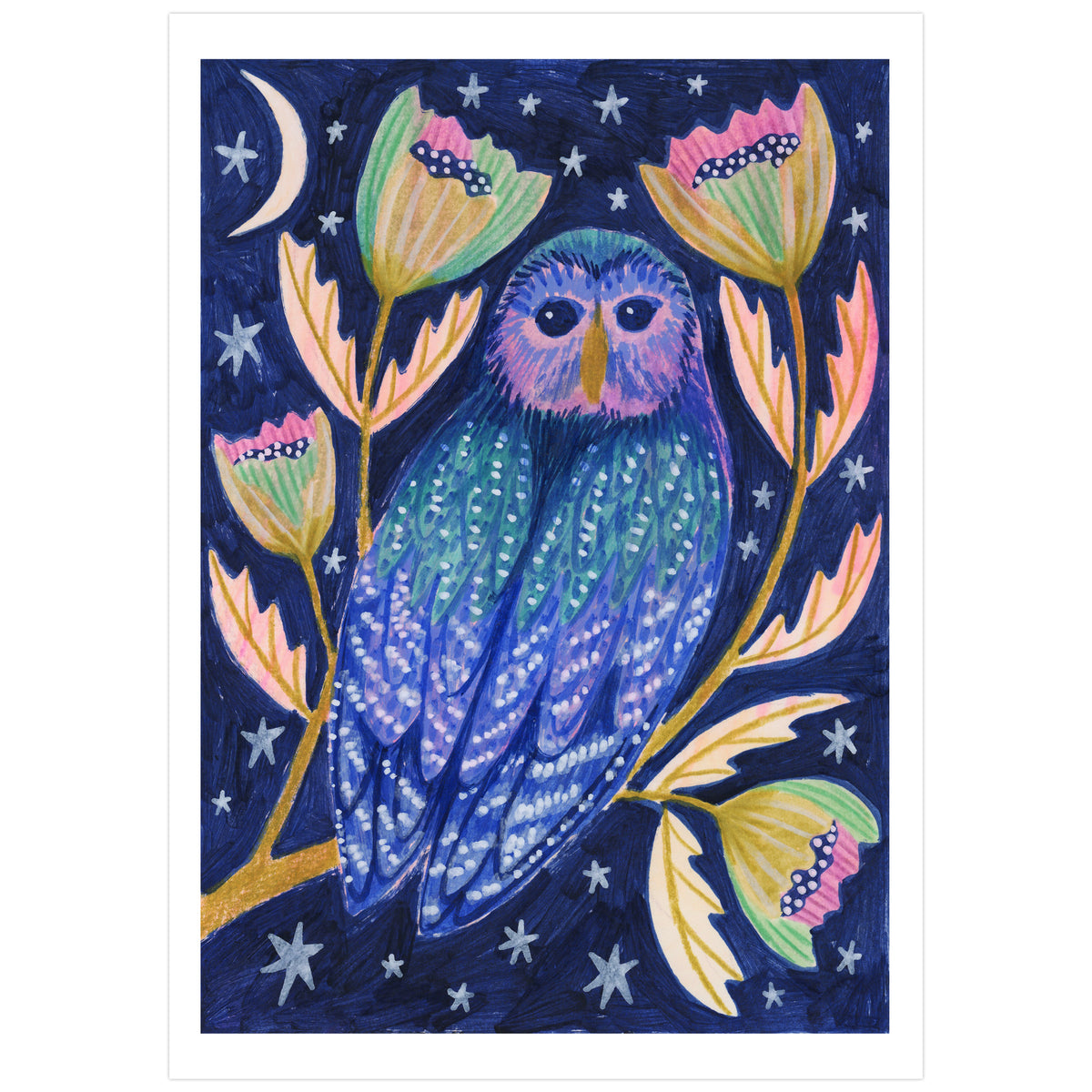 Midnight Owl Night Time Woodland Art Print