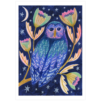 Midnight Owl Night Time Woodland Art Print