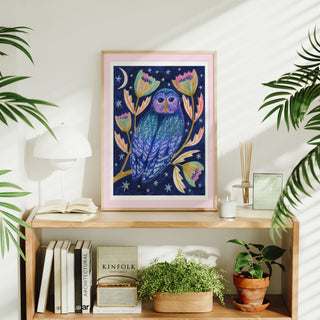 Midnight Owl Night Time Woodland Art Print