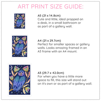 Midnight Owl Night Time Woodland Art Print