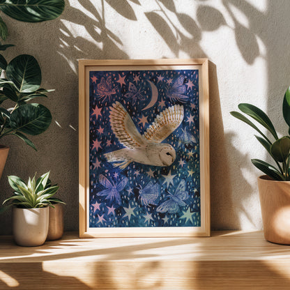 Barn Owl and Moths Art Print