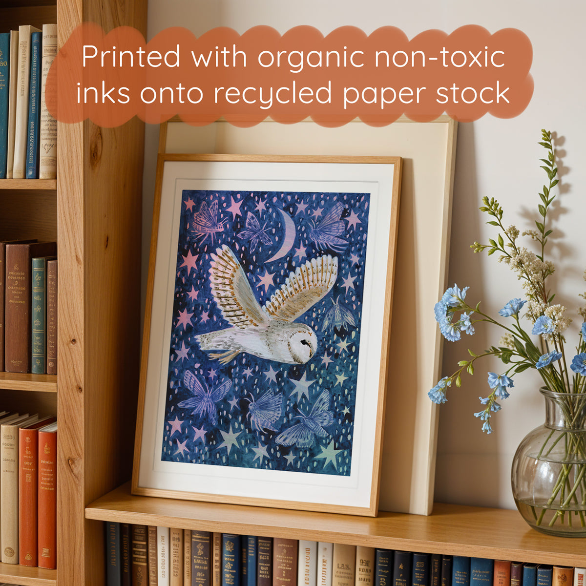 Barn Owl and Moths Art Print