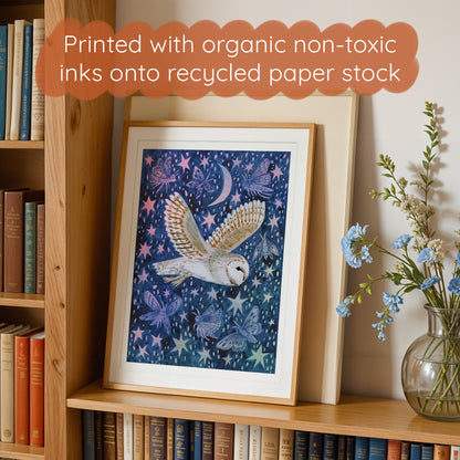 Barn Owl and Moths Art Print