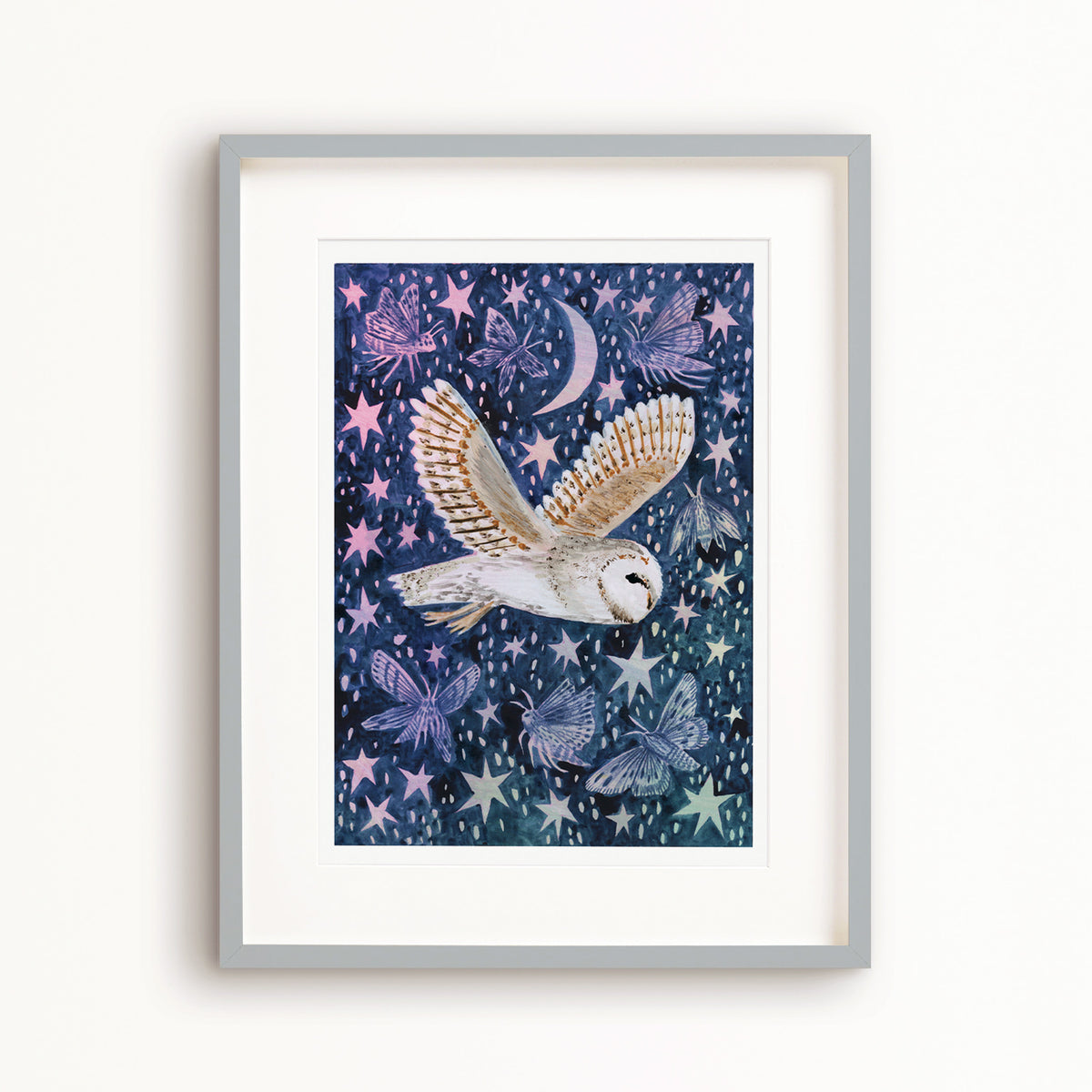 Barn Owl and Moths Art Print