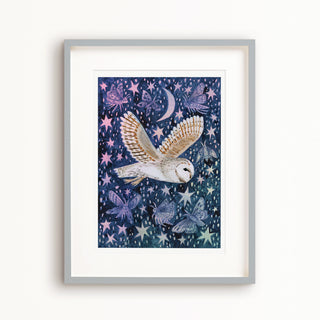 **NEW!** Barn Owl and Moths Art Print