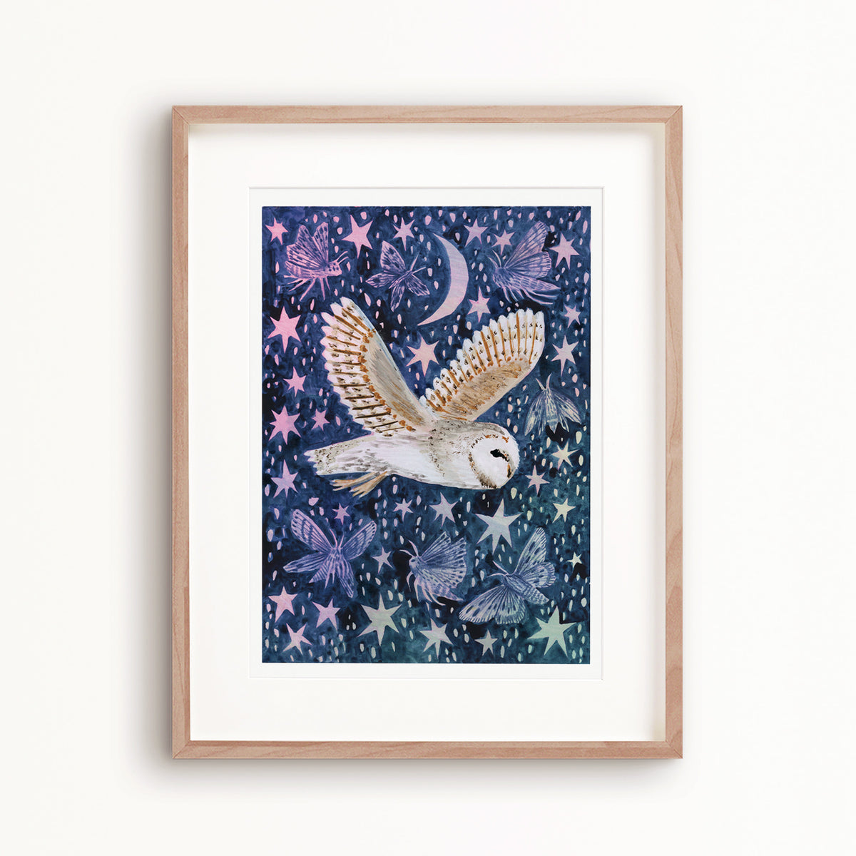 Barn Owl and Moths Art Print