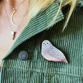 Barn Owl Wooden Pin Badge
