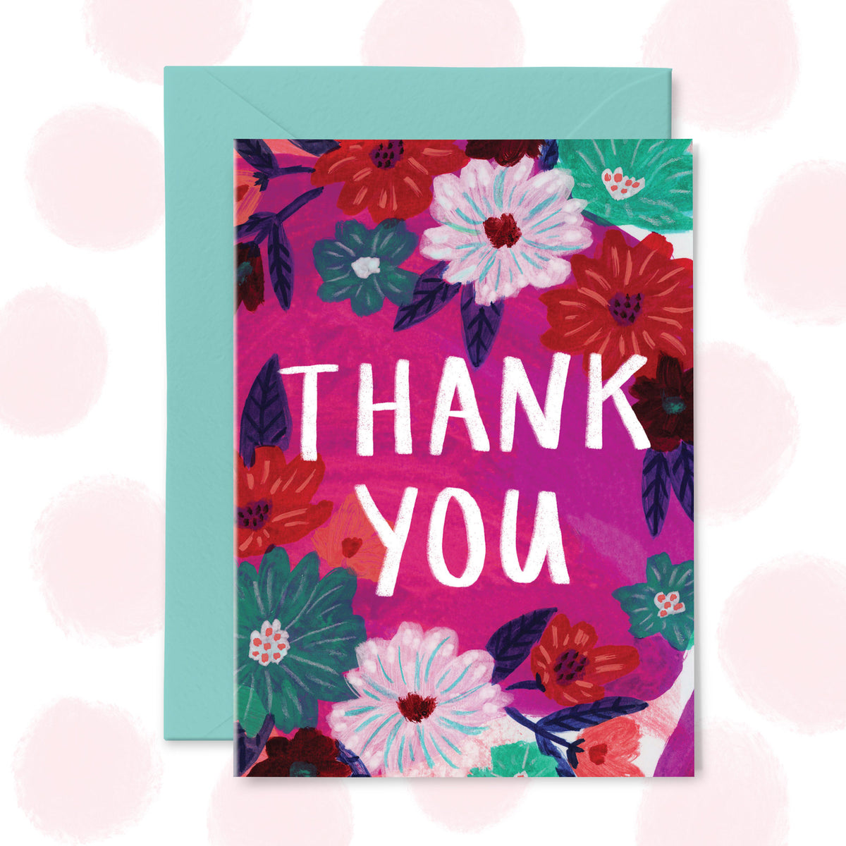 Brushy Florals Thank You Card - Pink