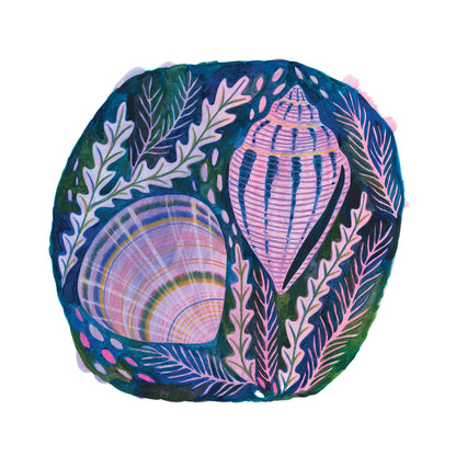 Print of an original painting by Lee Foster-Wilson of shells and seaweed