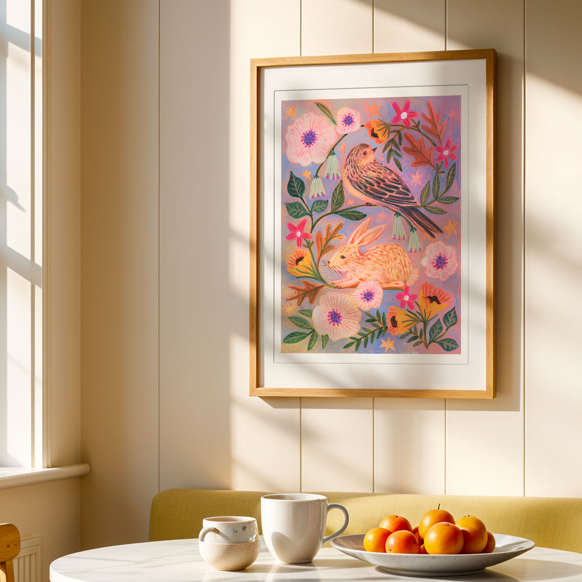 Spring Vine Rabbit and Bird Art Print