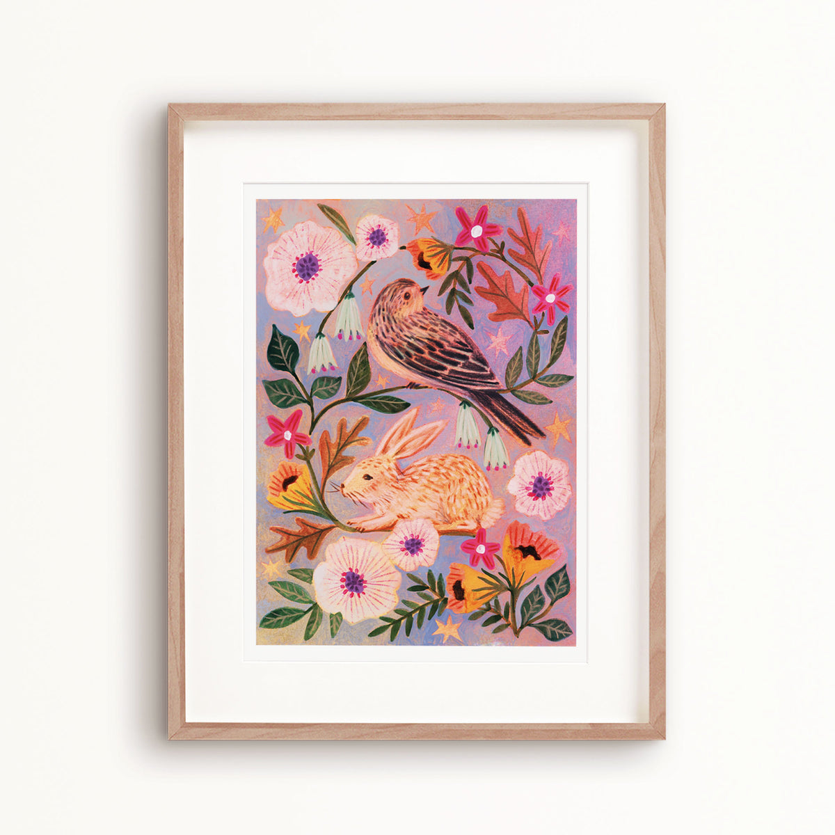 Spring Vine Rabbit and Bird Art Print