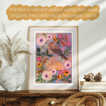 Spring Vine Rabbit and Bird Art Print