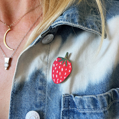 Strawberry Wooden Pin Badge