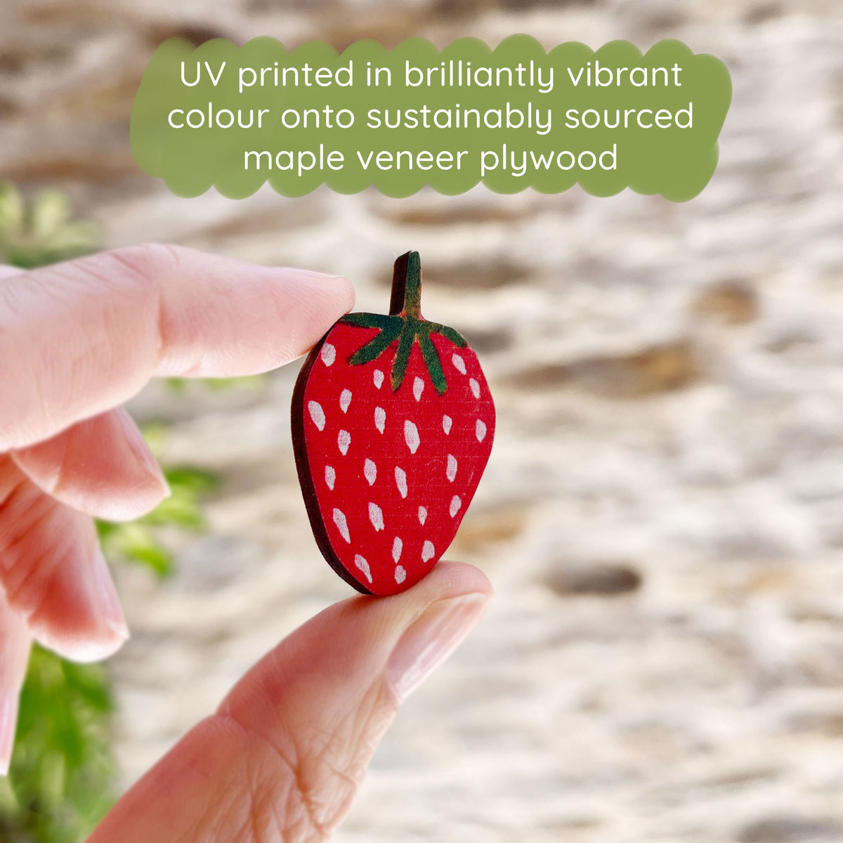 Strawberry Wooden Pin Badge
