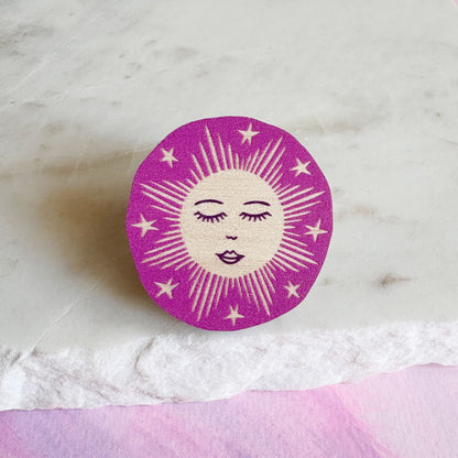 Colourful Sun Wooden Pin Badge