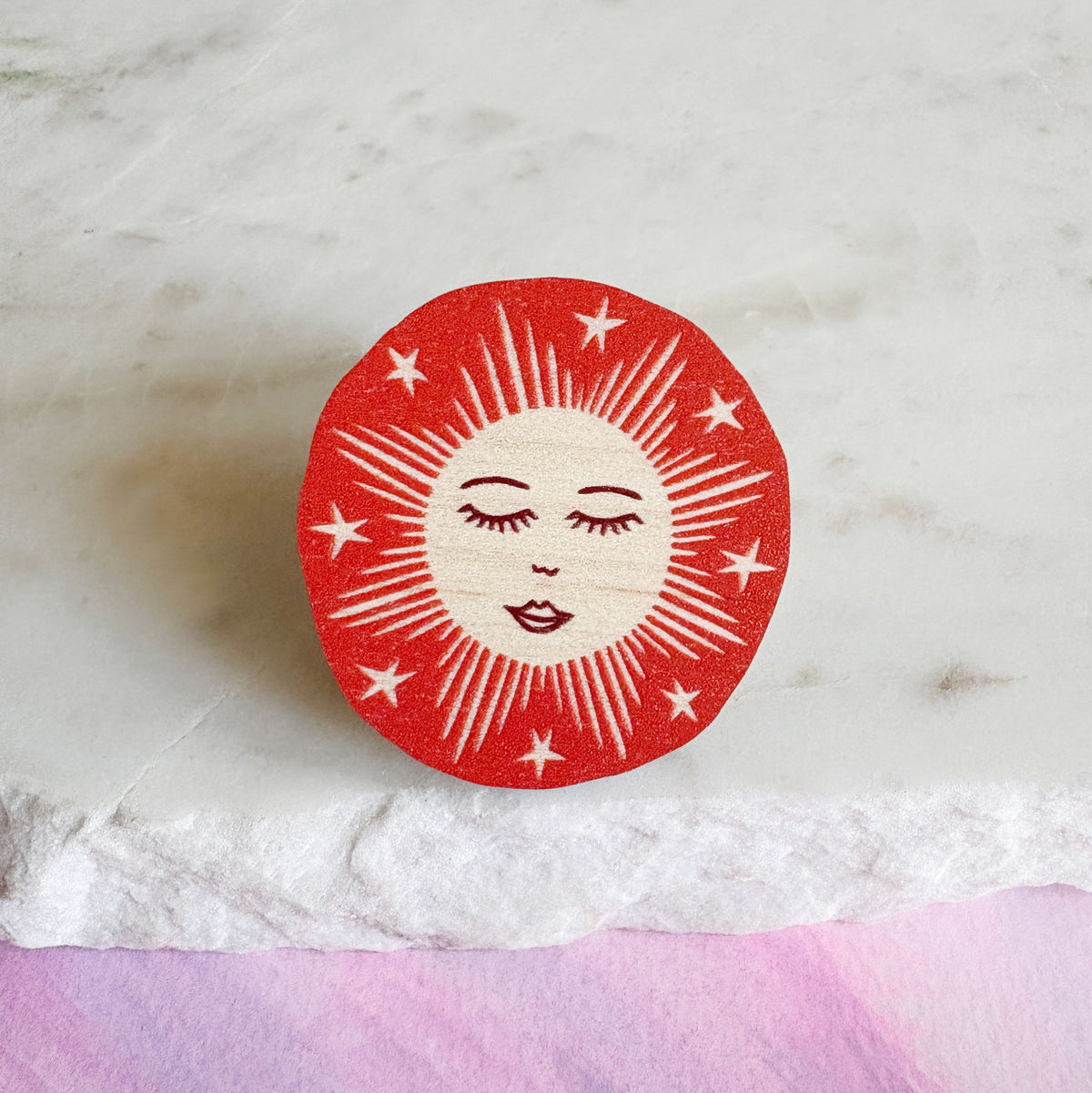 Colourful Sun Wooden Pin Badge
