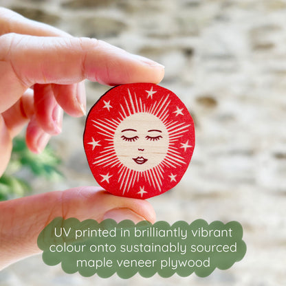 Colourful Sun Wooden Pin Badge