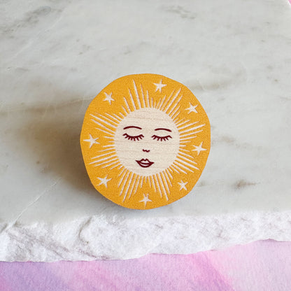 Colourful Sun Wooden Pin Badge
