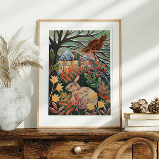 **NEW!** Rabbit and Redwing Winter Landscape Art Print